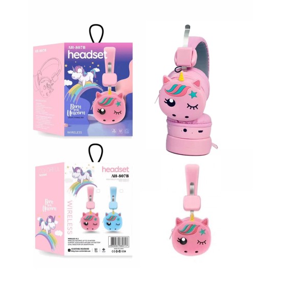 Unicorn Rainbow Wireless Headphones AH-807B with LED Pink